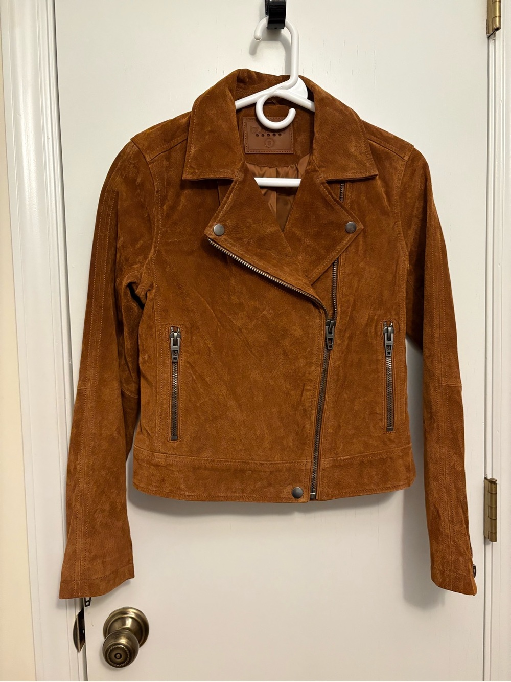 Blank NYC Suede Leather Asymmetric Zip Women's Moto Style Jacket - Brown